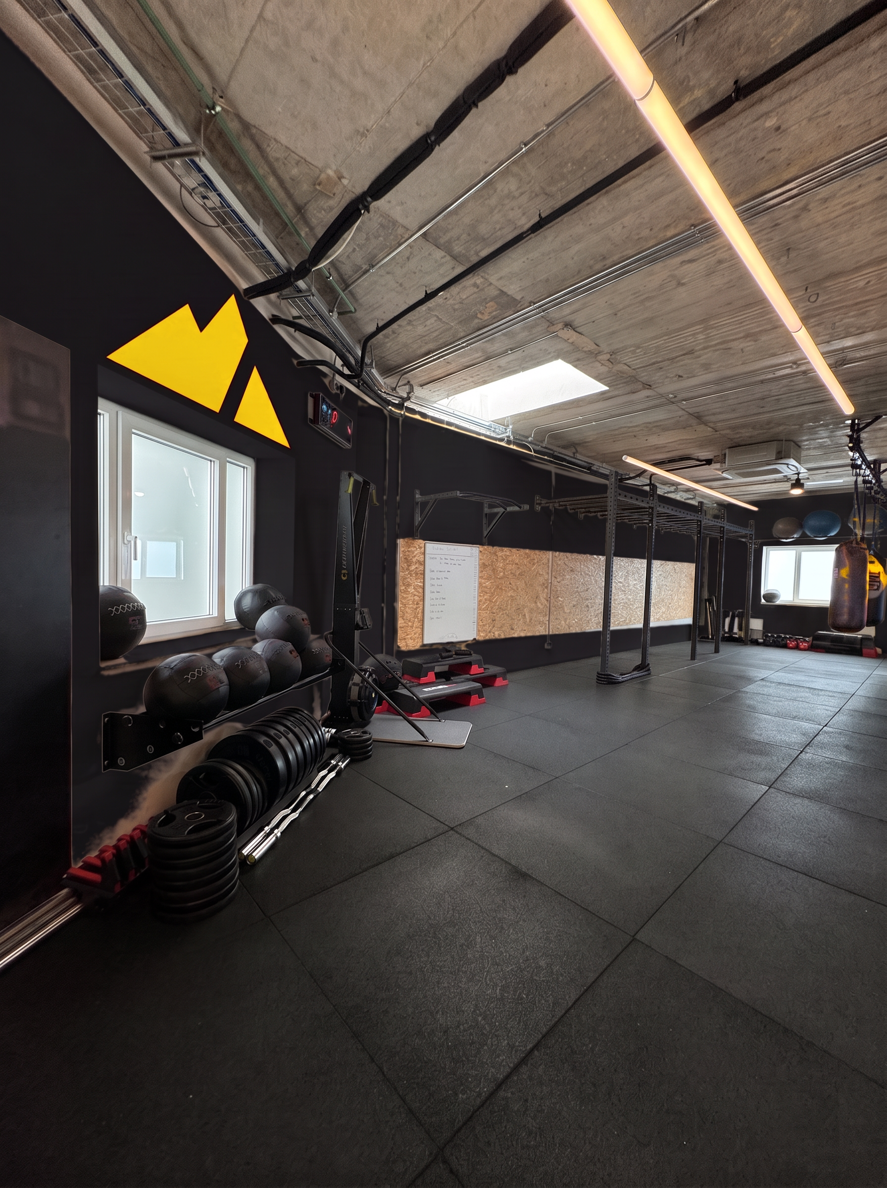 The real GIANTS training rig and free weights with the yellow mountain mark